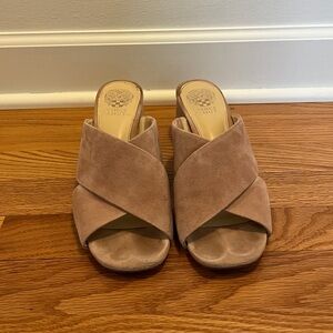Vince Camuto Pink Suede Chunky Heel Mules 8.5